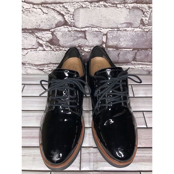 Clarks Unstructured Black Patent Leather Platform Lace Shoes Women Sz 8M US/39EU - Picture 16 of 16